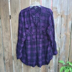 Torrid Purple Plaid 3XL Top Tunic Button